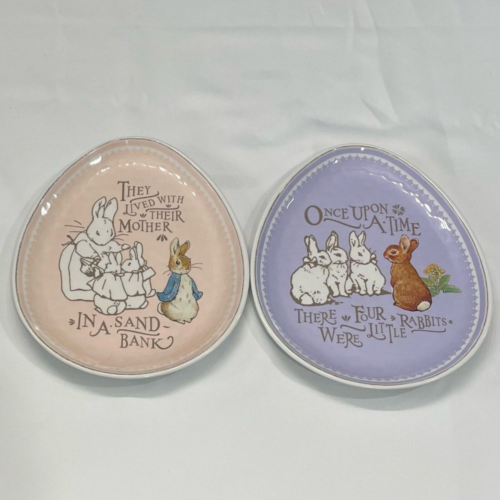 POTTERY BARN KIDS Peter Rabbit Ceramic Egg Shaped Plates / Dishes Beatrix Potter